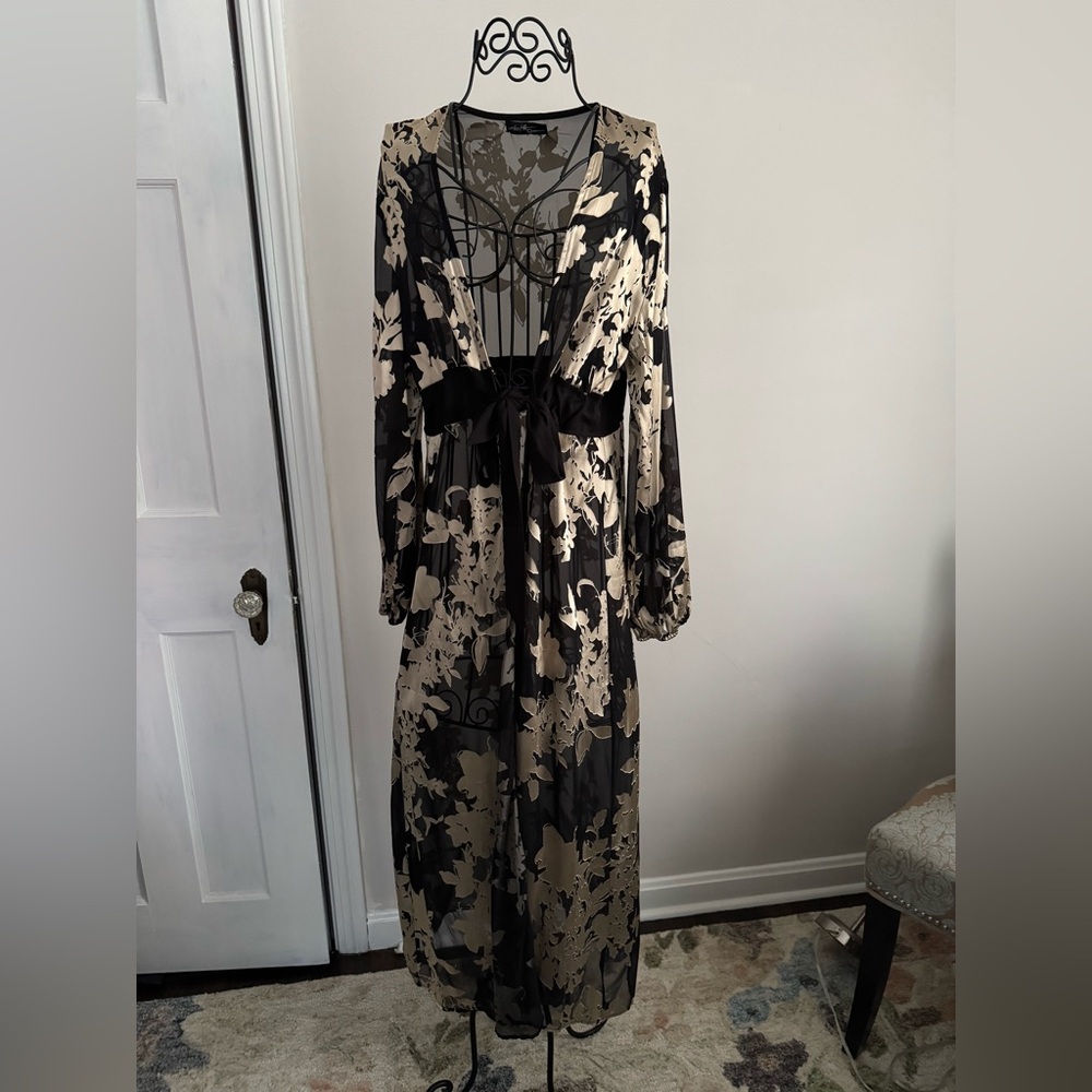 Elegant Black and gold sheer Floral Wrap